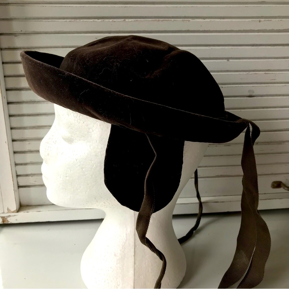 Vintage brown velvet little girls hat